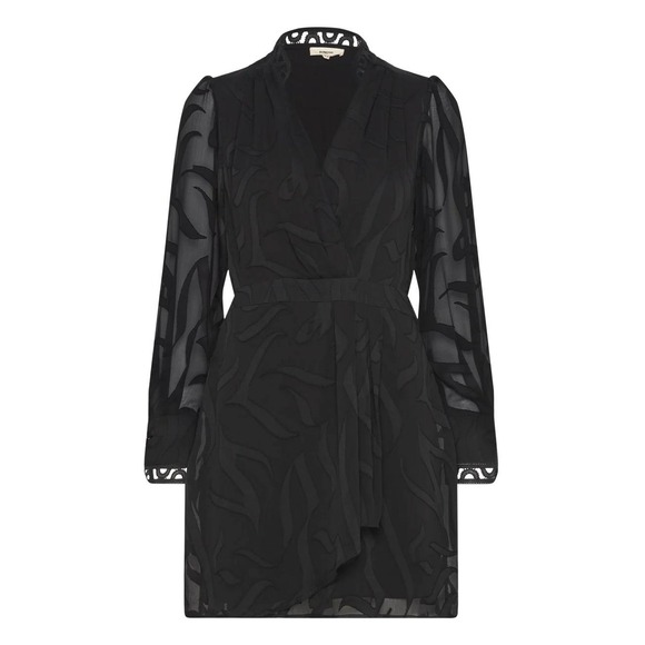 Suncoo Paris Charly Dress Black Mini Length Long Sleeve Sheer Size Large - Picture 1 of 16